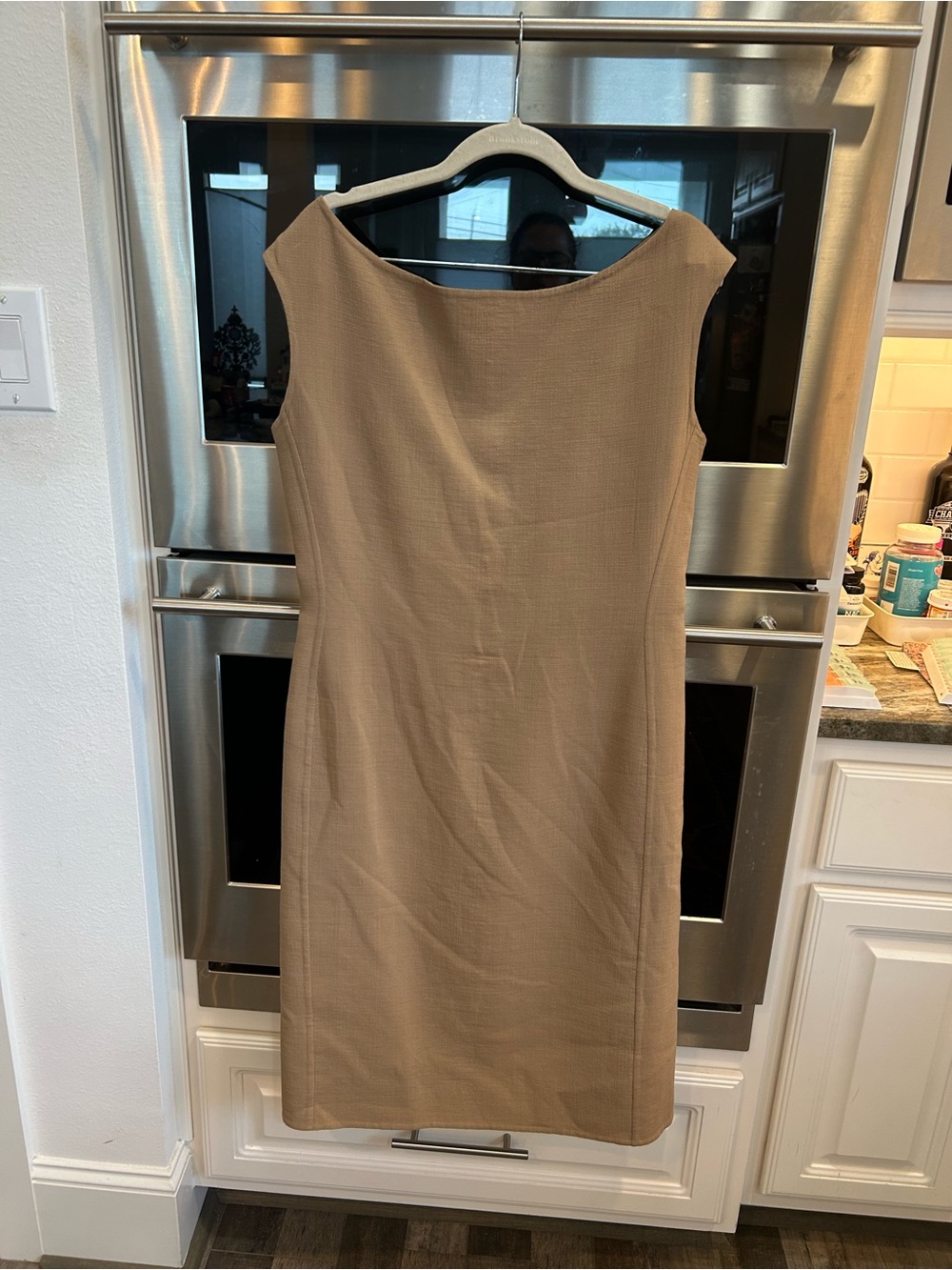 Narciso Rodriguez Camel Sheath Midi Dress made in Italy size 12 GUC